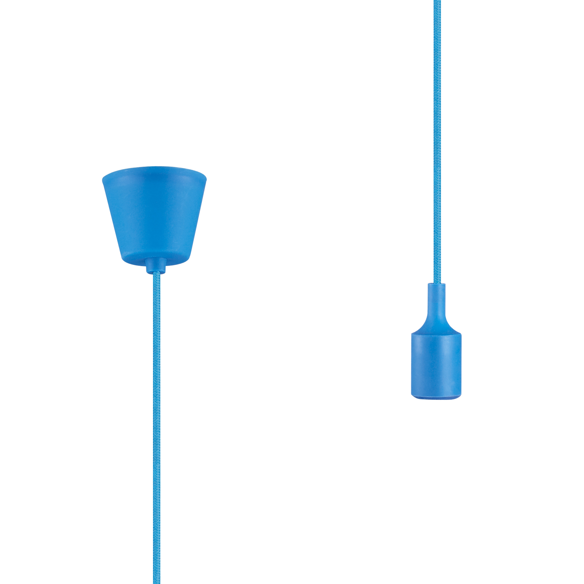 D0165  Dreifa 1.5m Single Pendant, 1 x E27, Blue, 9cm Plastic Base and Silicon Lampholder Cover